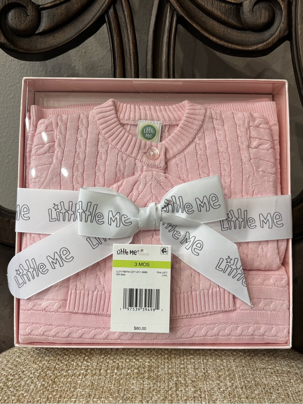 Little Me Pink Cable Knit Sweater Hat Blanket Infant Gift Set 3 Months NWT